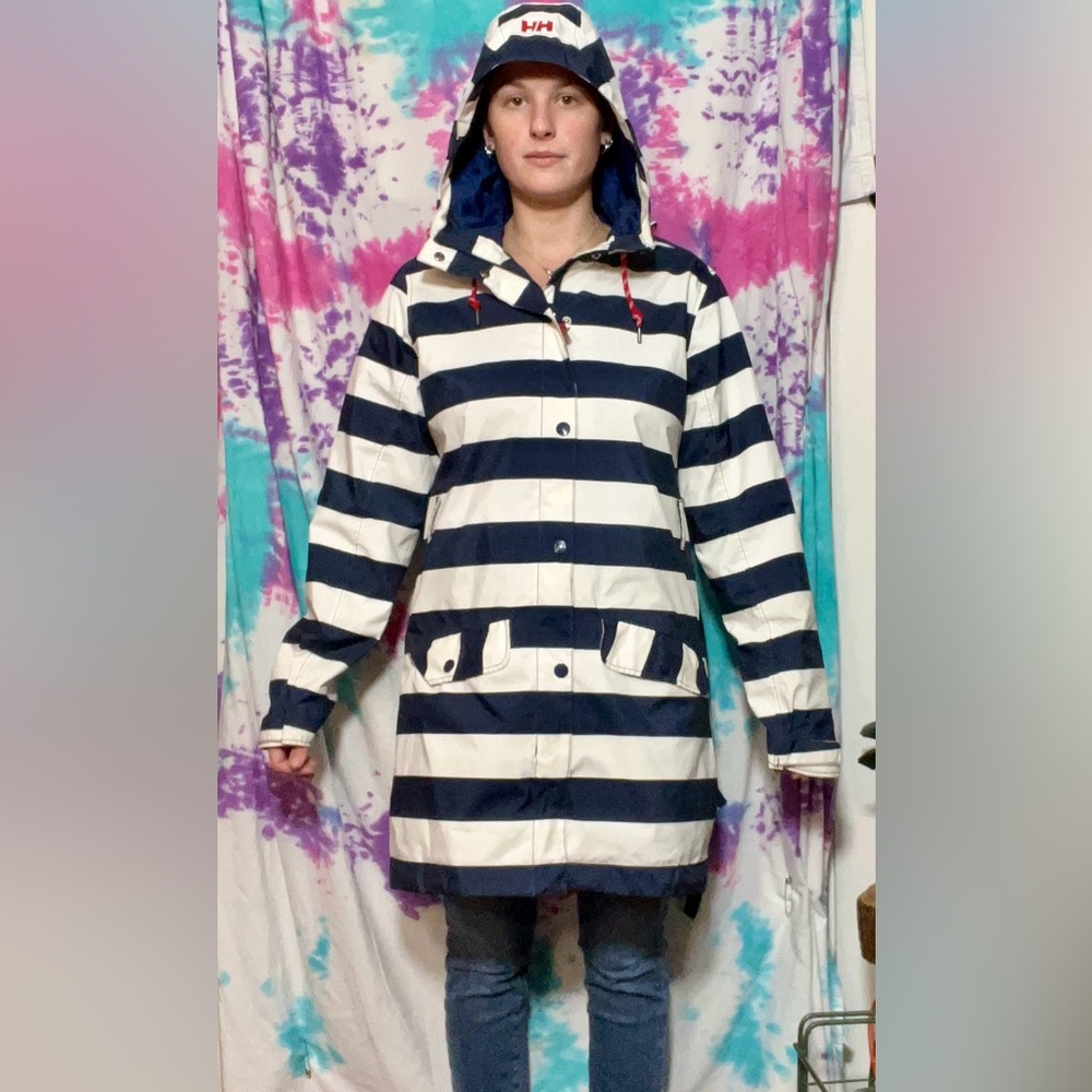 Hello Hansen Performance Rain Jacket Navy and White Striped